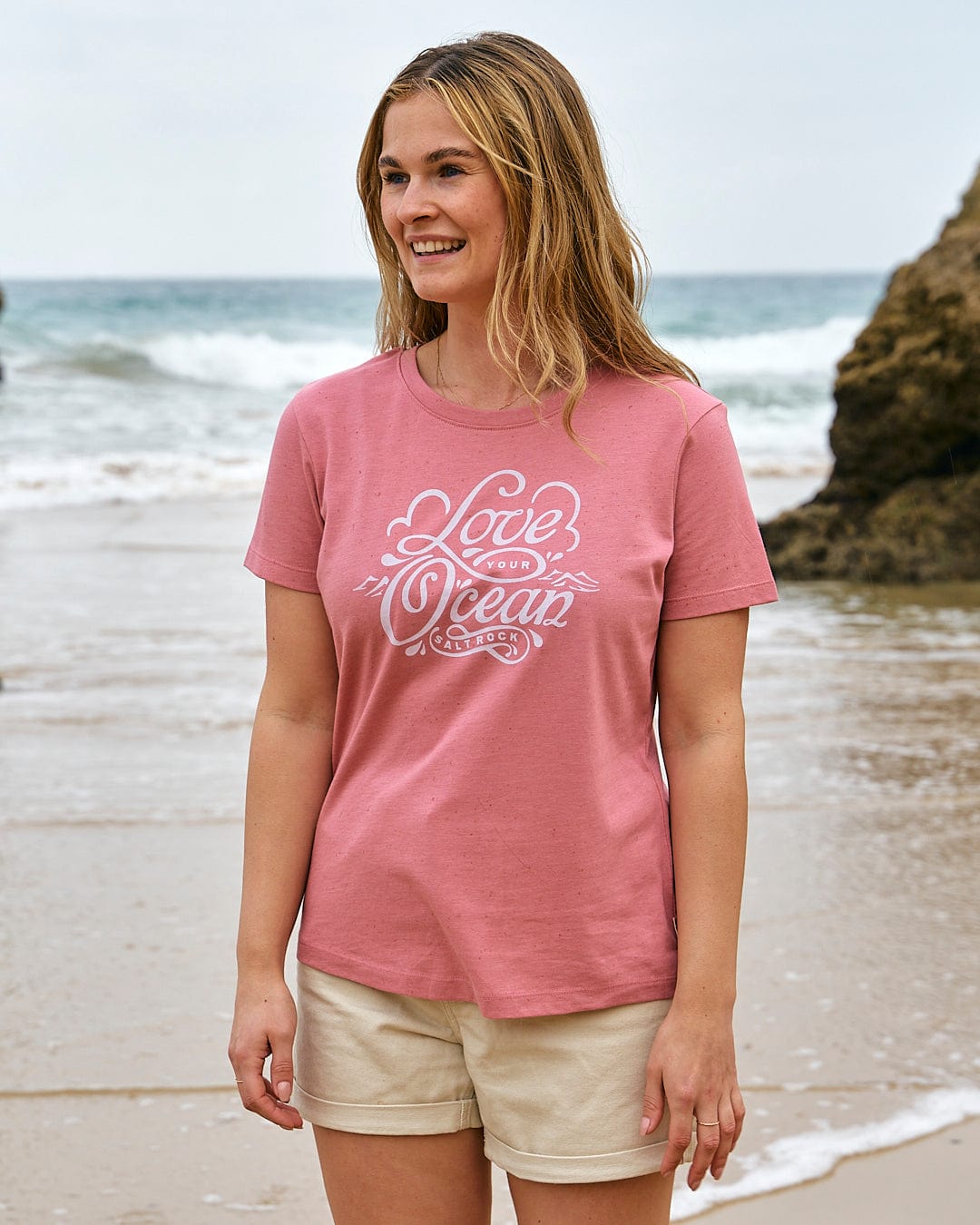 Love Your Ocean - Womens Short Sleeve T-Shirt - Mid Pink