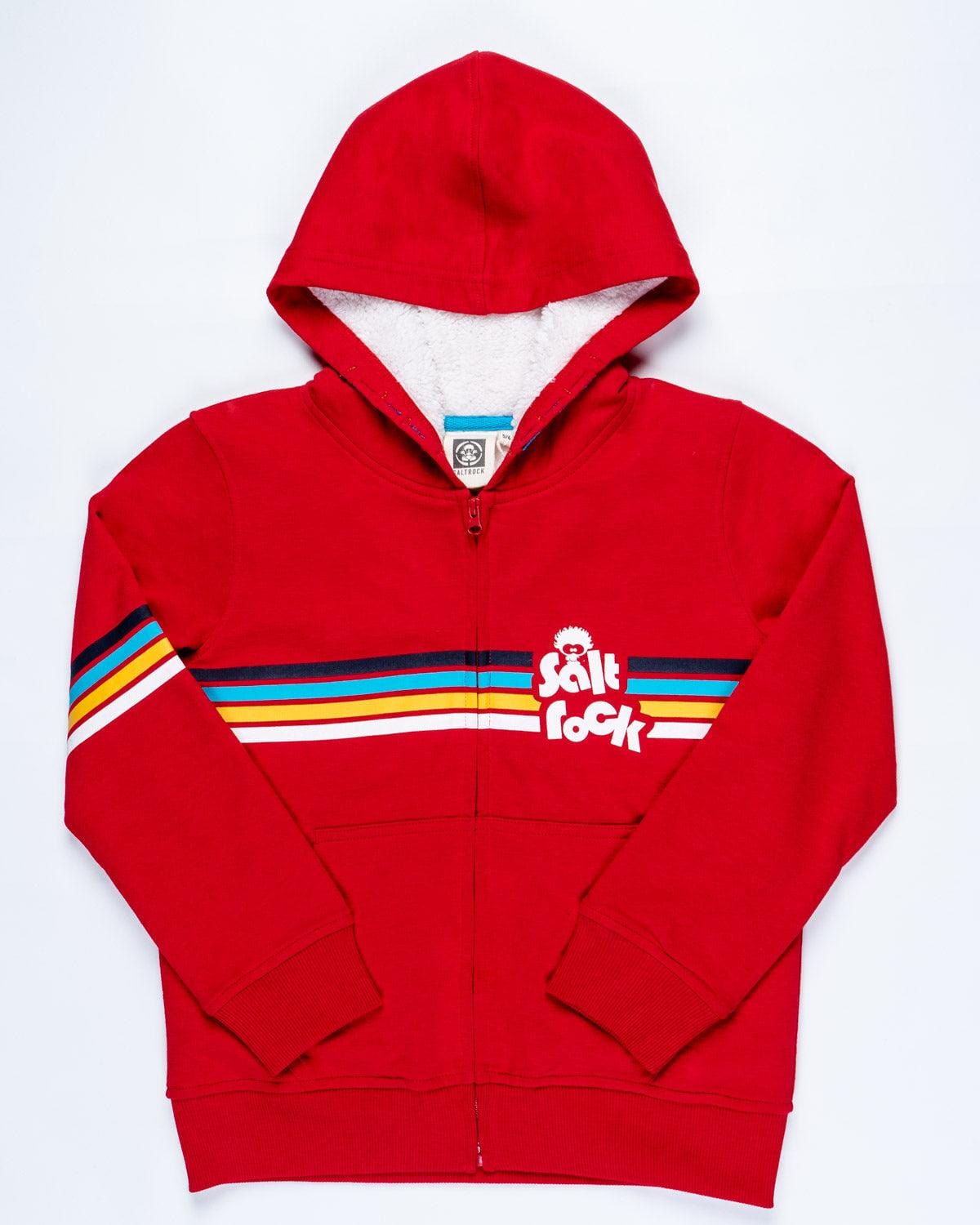 Rainbow Lines - Boys Fur Lined Hoodie - Red