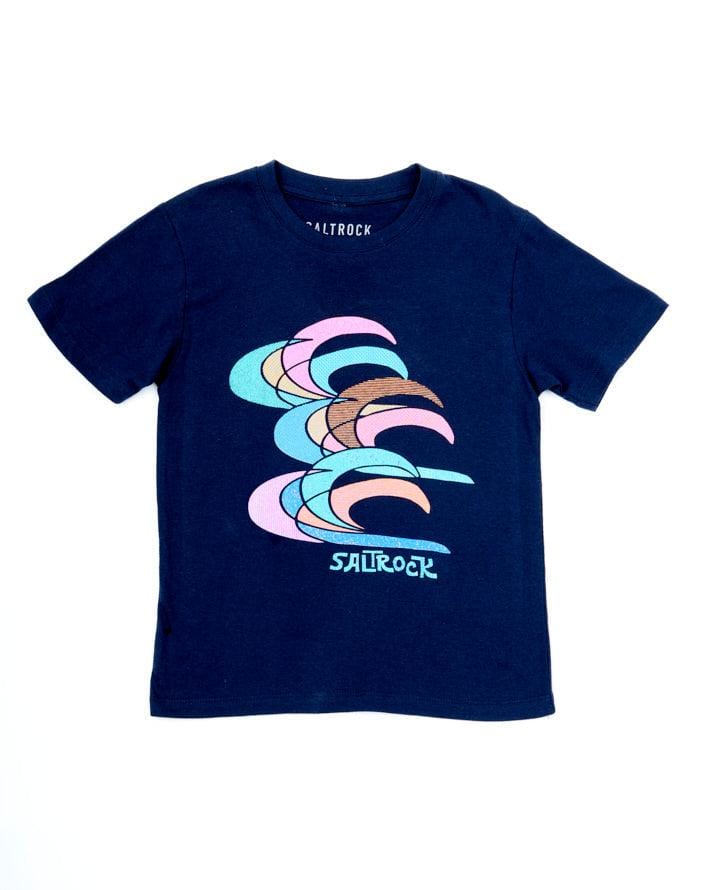 Wave Overlap - Kids Short Sleeve T-Shirt - Dark Blue