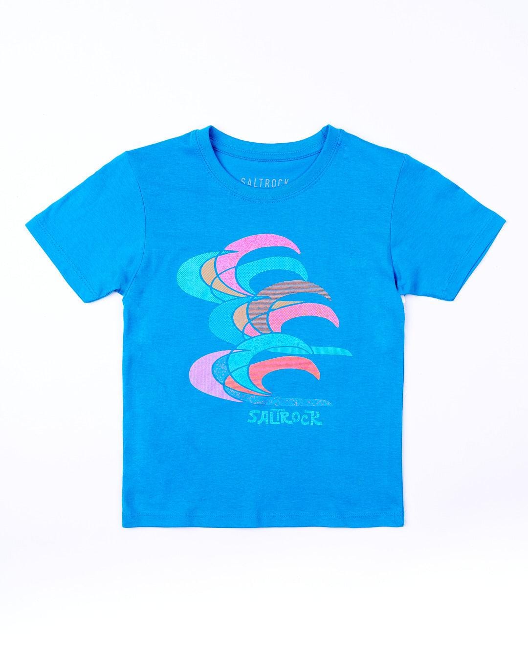 Wave Overlap - Kids Short Sleeve T-Shirt - Bright Blue