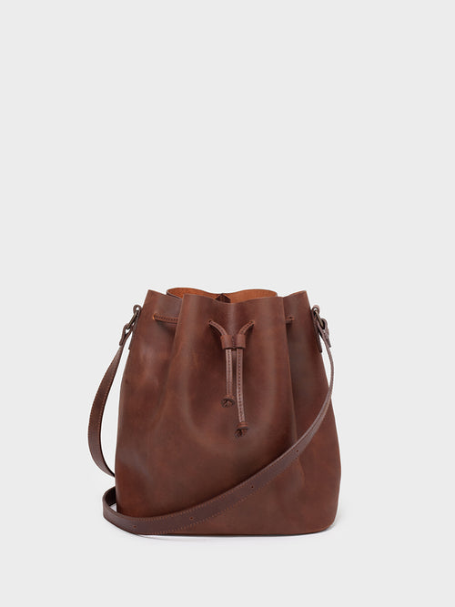 dark brown bucket bag