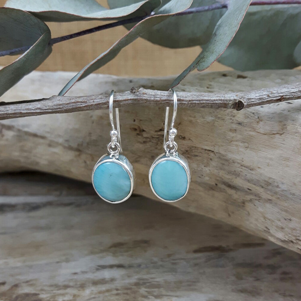 Larimar Dainty Drop Oval Earrings