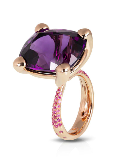 amethyst ring with rubies in rose gold