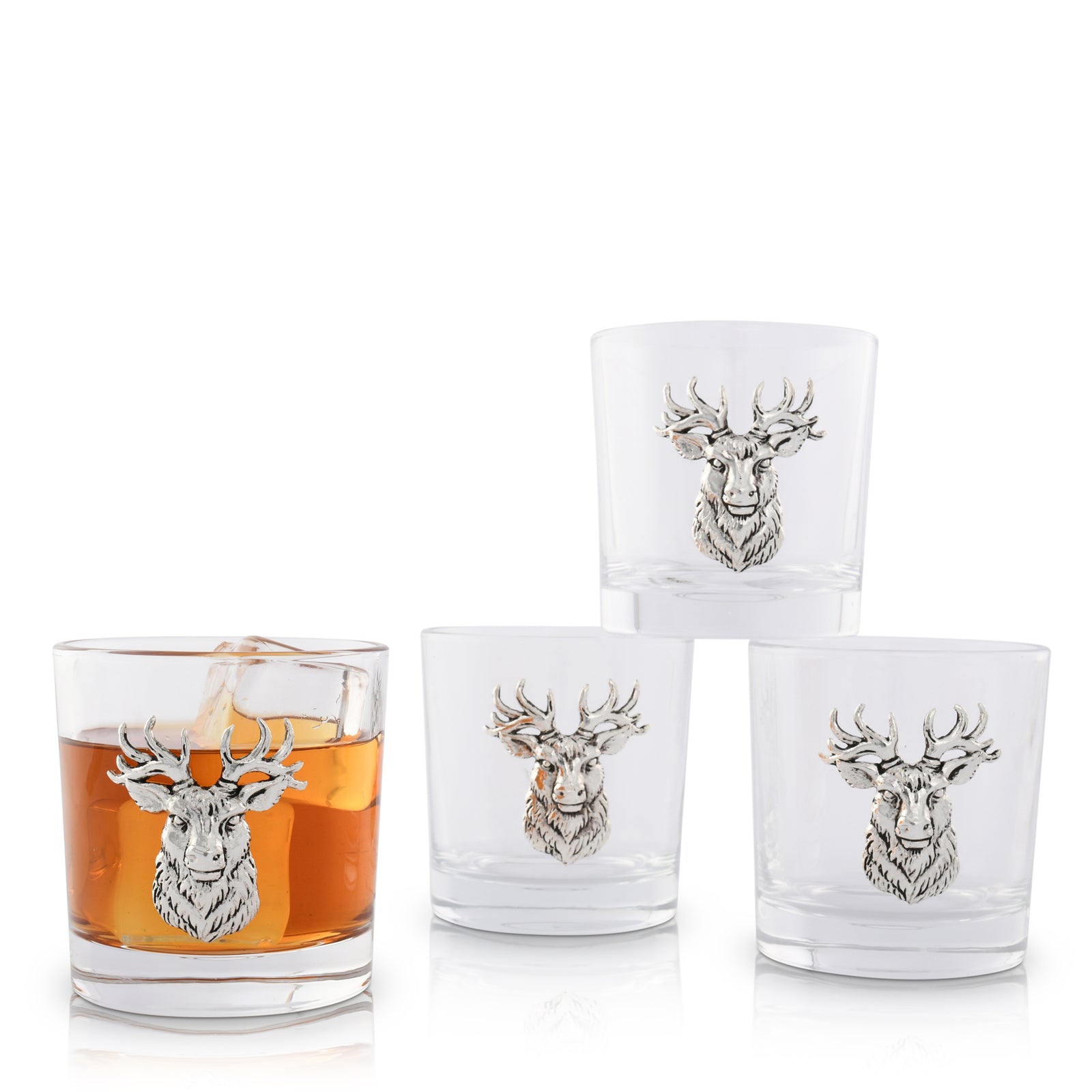 Set of 4 Elk Head Beer Glasses, Pewter