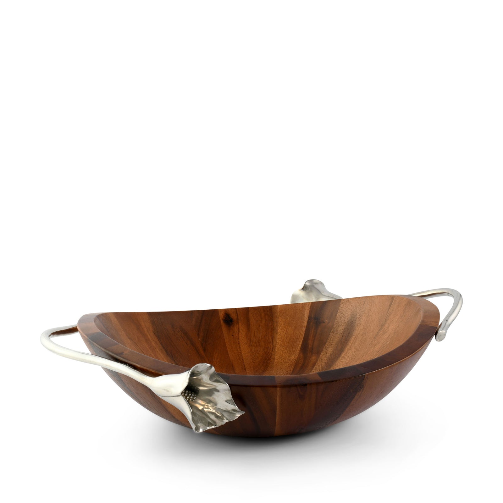 Arthur Court Salad Bowl Acacia Wood Serving for Fruits or Salads Wok Wave Style Extra Large Single Wooden Bowl - Silver