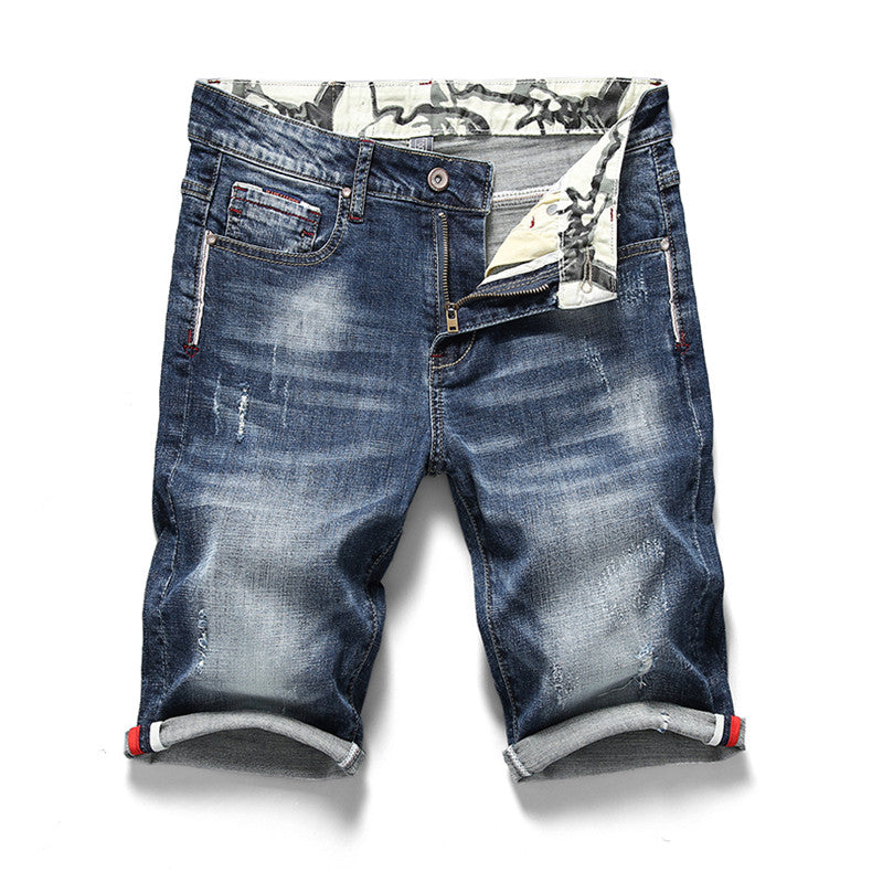 New Men's Stretch Short Jeans Fashion Casual Slim Fit High Quality Elastic Denim Shorts Male Bra