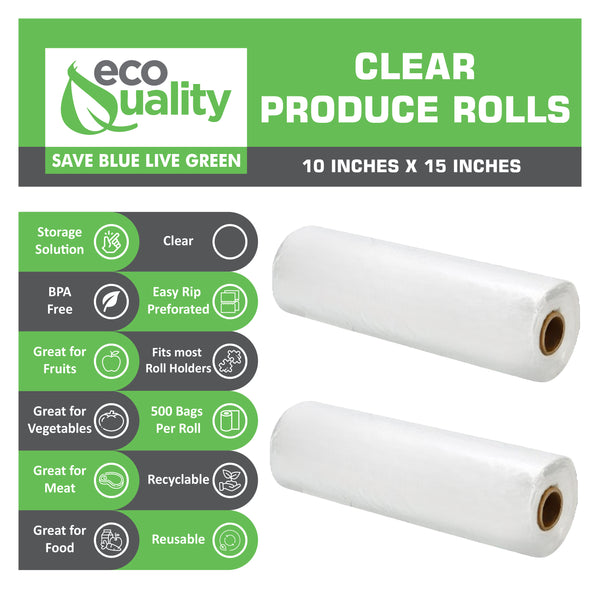 Food Storage Bags Clear Plastic Produce Bags on a Roll (10X15, 12X20, 18X24)