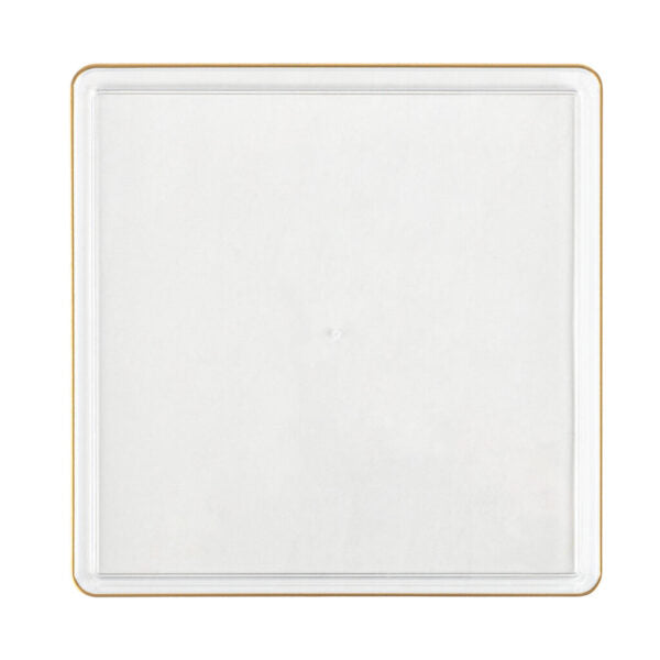 10.75" inch disposable china party tableware dinner plate plastic square salad plate wedding baby shower catering supplies charger plates transparent clear large reusable gold bulk birthday gathering dessert appetizer plates 10.75 inch gold design
