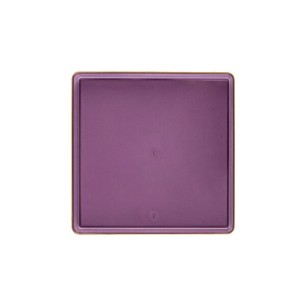 5" Inch disposable party tableware dinner plate plastic square salad plate wedding baby shower catering supplies charger plates transparent purple large reusable gold bulk birthday gathering  dessert appetizer plates 5 inch gold design