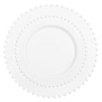 White Beaded Rim disposable china party tableware dinner plate plastic round salad plate wedding baby shower catering supplies charger plates large reusable white bulk birthday gathering dessert appetizer plates white butterfly design summer