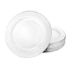 Magnificence Round Silver Edge Plate – Available in 10.25", 9", 7.5", and 6.25" sizes. Elegant silver edge design, BPA-free, durable, reusable, and recyclable. Perfect for weddings, parties, and events.