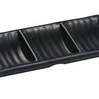 Yanco Triple Sauce Dish BP-4030 It is made from durable and reliable melamine material, which makes the plate look like ceramics. Melamine tableware is a perfect solution for those who choose a reliable, durable, high-quality and affordable dinnerware for their food-serving establishment. These rectangular 3-compartment plates are easy to clean, NSF listed and BPA safe.