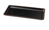Yanco Rectangular Plate NA-408BK Made from high-quality melamine, this plate is both solid and lightweight. Its rectangular shape and break-resistant nature make it ideal for frequent use in commercial dining settings. This plate is designed to be dishwasher safe, ensuring easy and efficient cleaning, which is essential for busy hospitality environments. The black color with a speckled finish and brown rim adds a touch of sophistication, enhancing the presentation of any appetizer or dessert.