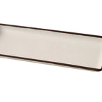 Yanco Rectangular Plate NA-413 Made from high-quality melamine, this plate is both solid and lightweight. Its rectangular shape and break-resistant nature make it ideal for frequent use in commercial dining settings. This plate is designed to be dishwasher safe, ensuring easy and efficient cleaning, which is essential for busy hospitality environments. The ivory color with a speckled finish and brown rim adds a touch of sophistication, enhancing the presentation of any appetizer or dessert.