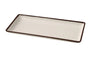 Yanco Rectangular Plate NA-413 Made from high-quality melamine, this plate is both solid and lightweight. Its rectangular shape and break-resistant nature make it ideal for frequent use in commercial dining settings. This plate is designed to be dishwasher safe, ensuring easy and efficient cleaning, which is essential for busy hospitality environments. The ivory color with a speckled finish and brown rim adds a touch of sophistication, enhancing the presentation of any appetizer or dessert.