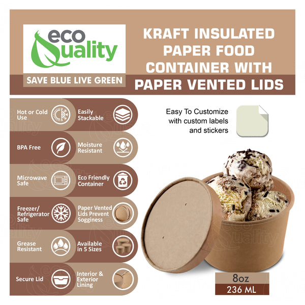 Disposable Kraft Paper Food Soup Cup with Paper Vented Lid (8oz, 12oz, 16oz, 26oz, 32oz)