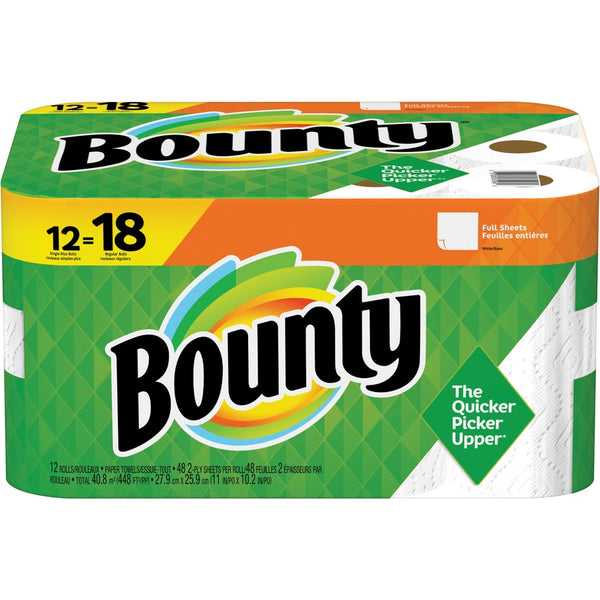 Bounty Kitchen Roll Paper Towels, 2-Ply, White, 48 Sheets/Single Plus Roll, 12 Rolls/Pack