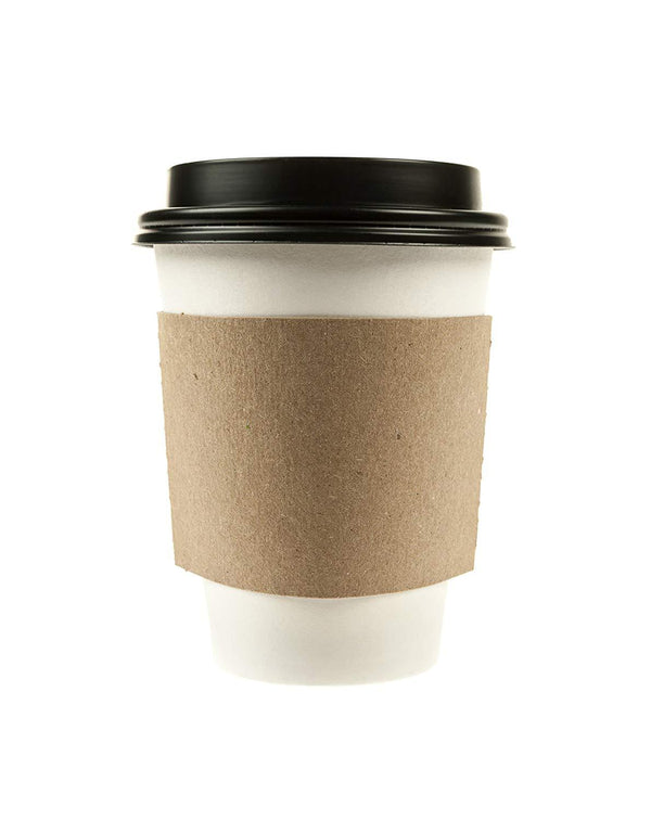 12oz Disposable White Paper Coffee Cups with Black Dome Lids and Corrugated Cup Sleeves - Perfect Disposable To Go Combo for Home, Office, Coffee Shop