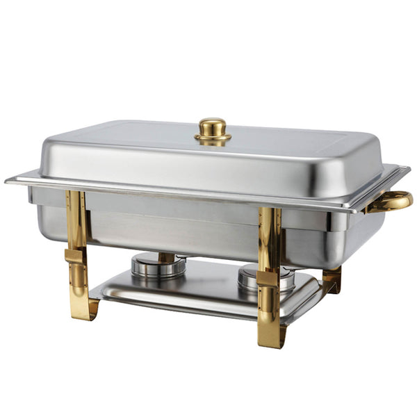 8 Quart Deluxe Malibu Full Size Rectangular Gold Accent Chafer Clip on Cover