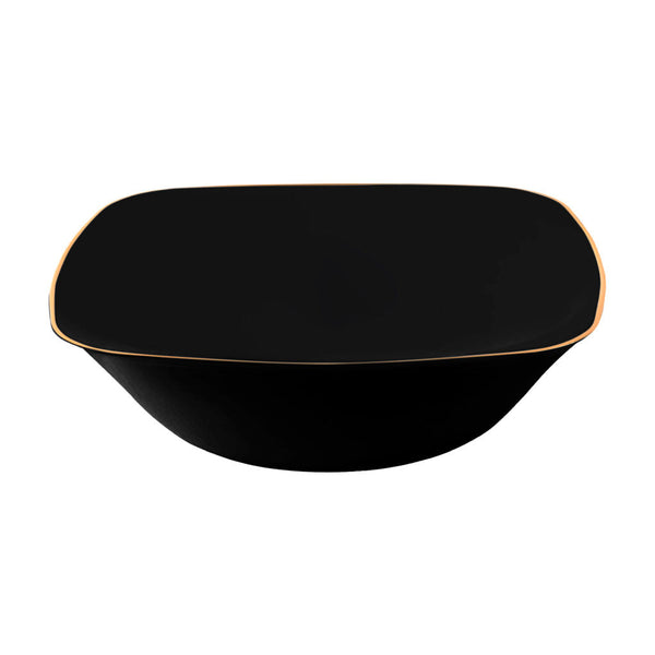 16oz Disposable Plastic Square Salad Bowl with Gold Rim Organic Collection (Black&Gold, White&Gold)