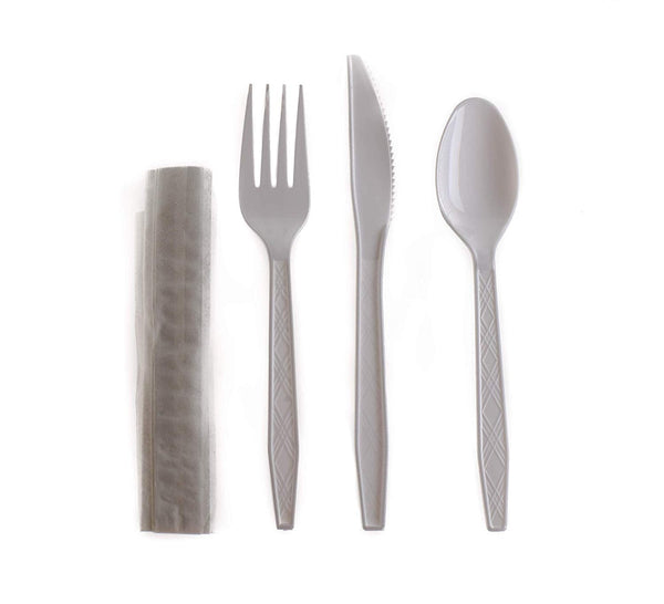 Disposable Plastic Wrapped White Heavy Duty Cutlery Kit 4 in 1 - Fork/Spoon/Knife/Napkin