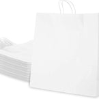 Reusable Recycled Material  12 Pounds  White Gift Bag  DYI Paper Bag  Heavy Duty Strong Paper Bag  Supermarket paper bags  carry out bags  Paper Bags with handles  Paper Take Out  Grocery Bags  White Kraft Bags  Ecofriendly Paper Bag  Retail Merchandise bag  white Paper Shopping Bags  takeout bag  Paper Bag  Disposable small  10x5x13 inches 