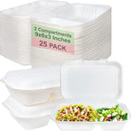 Rice Plates  wax tree free  Tree Free  Stackable  Square Hinged Clamshell  Restaurants  Parties  Microwaveable Freezer Safe  Heavy Duty  Grease and Leak Resistant Proof  Food Trucks Food Containers  foam plastic alternative  Ecofriendly Product  Compostable Biodegradable Sugarcane Bagasse  Clam Shell Take Out Containers  carryout leftover mealprep  burger box  BPA Free  9x6x3 Take Out To Go Box  2 Compartment  Online Store economical