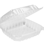 Clear Plastic 8in x 8in x 3 Take Out To go Food delivery Containers leak proof Dart Clamshell economical bulk wholesale ecoquality restaurant fast food supplies nyc