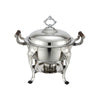 the round crown chafing dish is the perfect addition to any get together It can hold up to six quarts of food and is made of stainless steel durable and easy to clean chafing dish deluxe set for catering large gatherings dining easy refills transportation dent rust resistant safe for food keeps food warm for longer