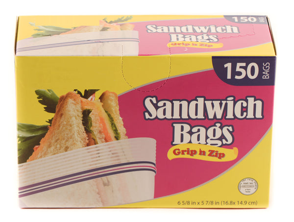 Disposable 7" x 5" Resealable Grip'n Zip Plastic Sandwich Bags, Clear Kosher Zip Lock Lunch Bags
