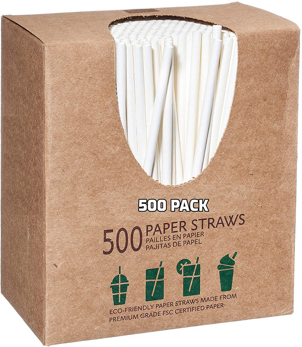 Unwrapped Disposable Paper Drinking Straws White 7.75 Inches - Compostable, Biodegradable, Earth Friendly Straws, Premium Unwrapped Paper Straws