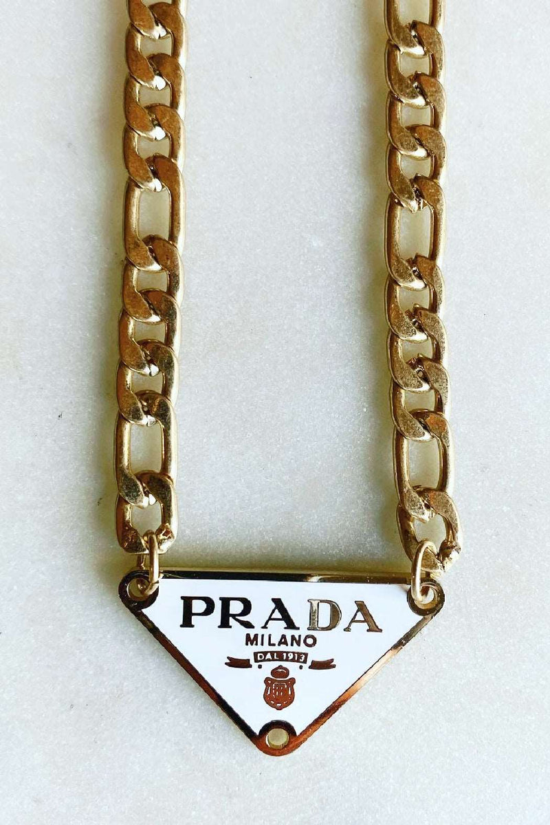 Gold Prada Designer Triangle Necklace – Embellish Your Life