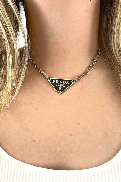 Silver Prada Designer Triangle Necklace – Embellish Your Life