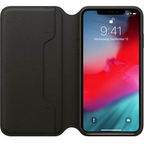 Apple iPhone X / Xs Max Leather Folio Phone Case Cover Black/Blue