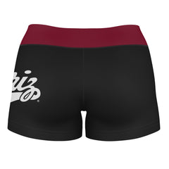 Montana Grizzlies UMT Vive La Fete Logo on Thigh & Waistband Black & Maroon Women Yoga Booty Workout Shorts 3.75 Inseam