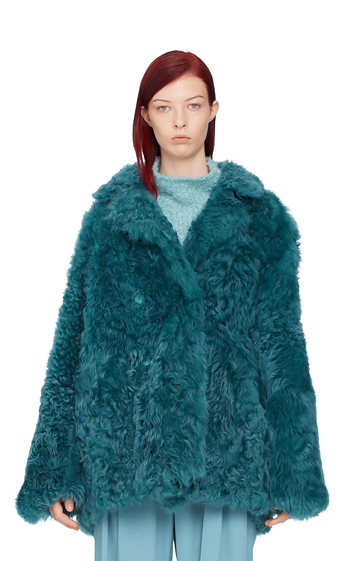 Sies Marjan - Pippa Tigrado Shearling Peacoat - Dusty Teal - Women's ...