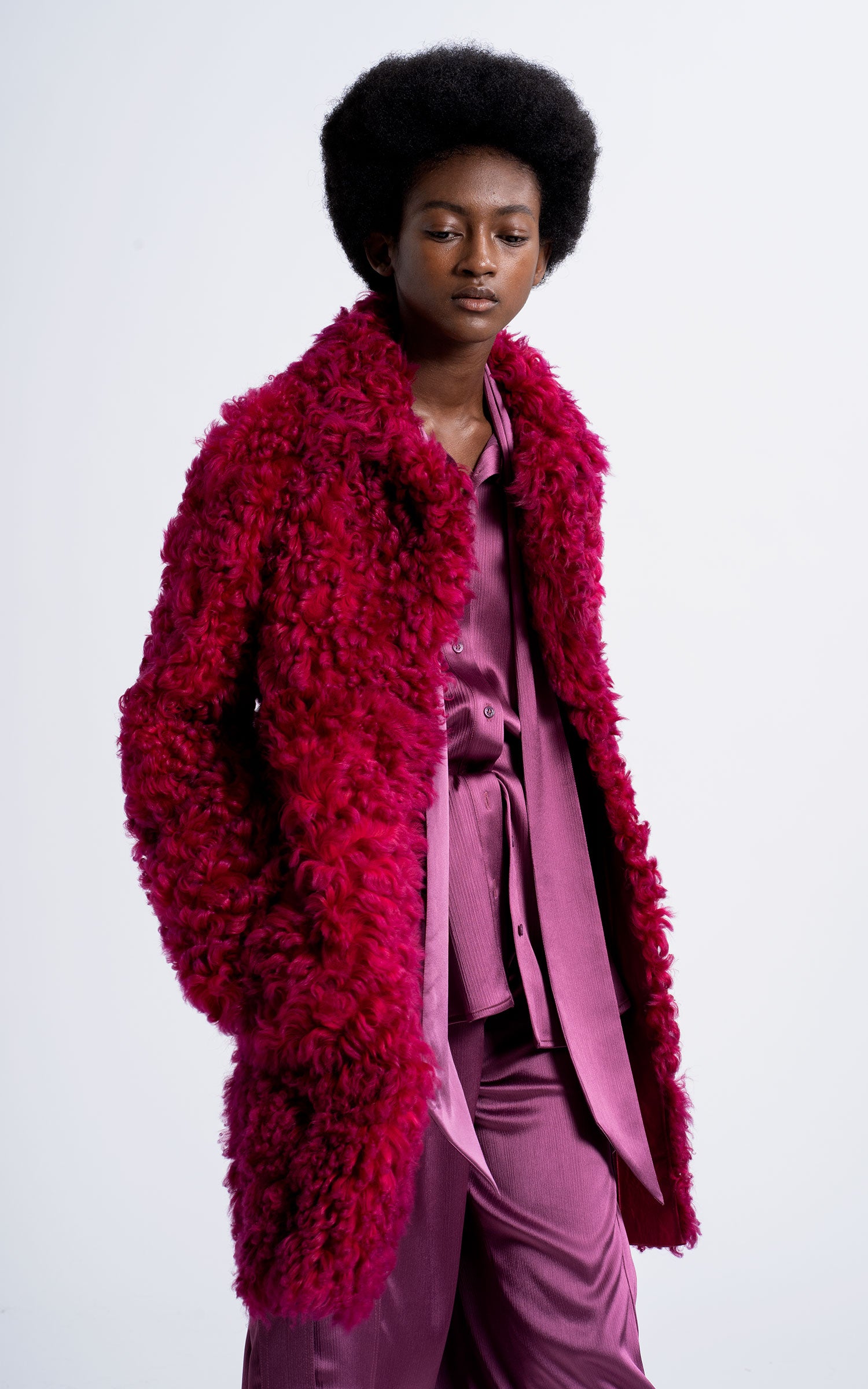 Sies Marjan - Ripley Shearling Coat - Raspberry - Women's Jackets & Coats