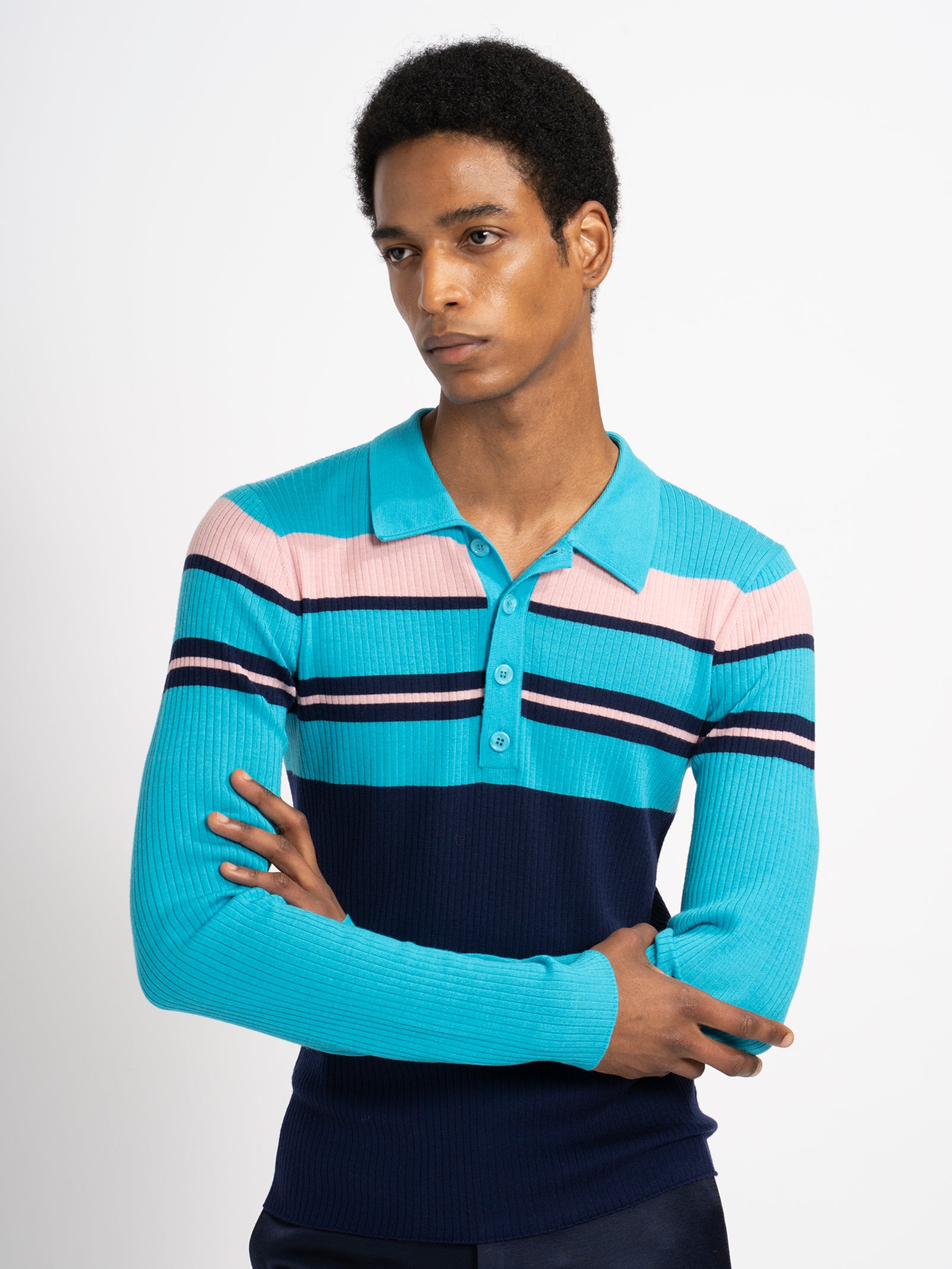 Sies Marjan - Cortez Merino Sweater - Olympic Blue/Rosebud - Men's Knitwear