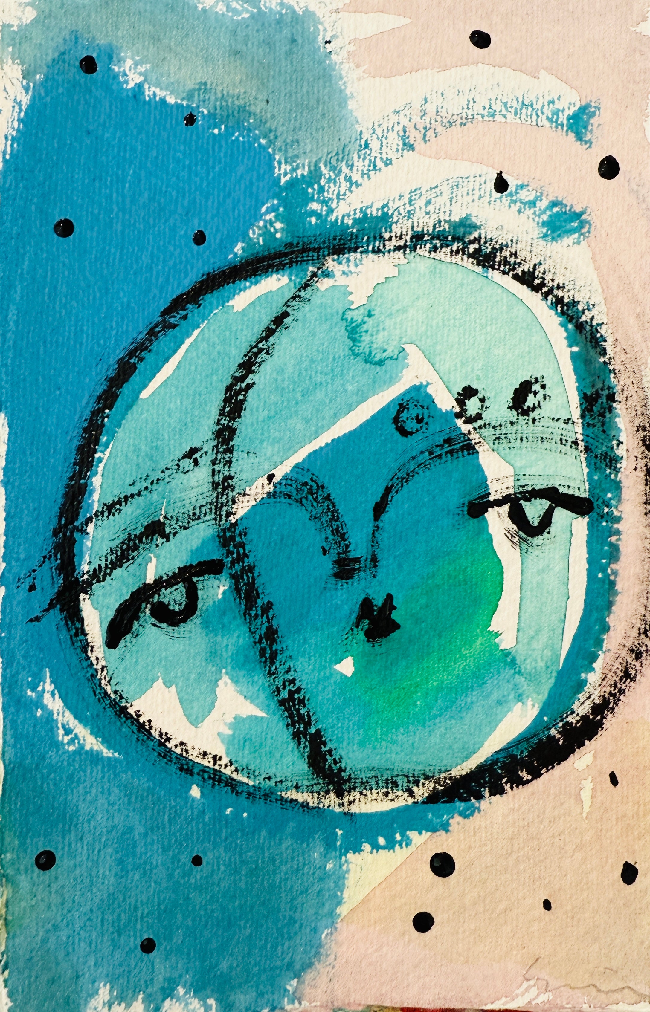 Teal Moon Face - 8 x 5