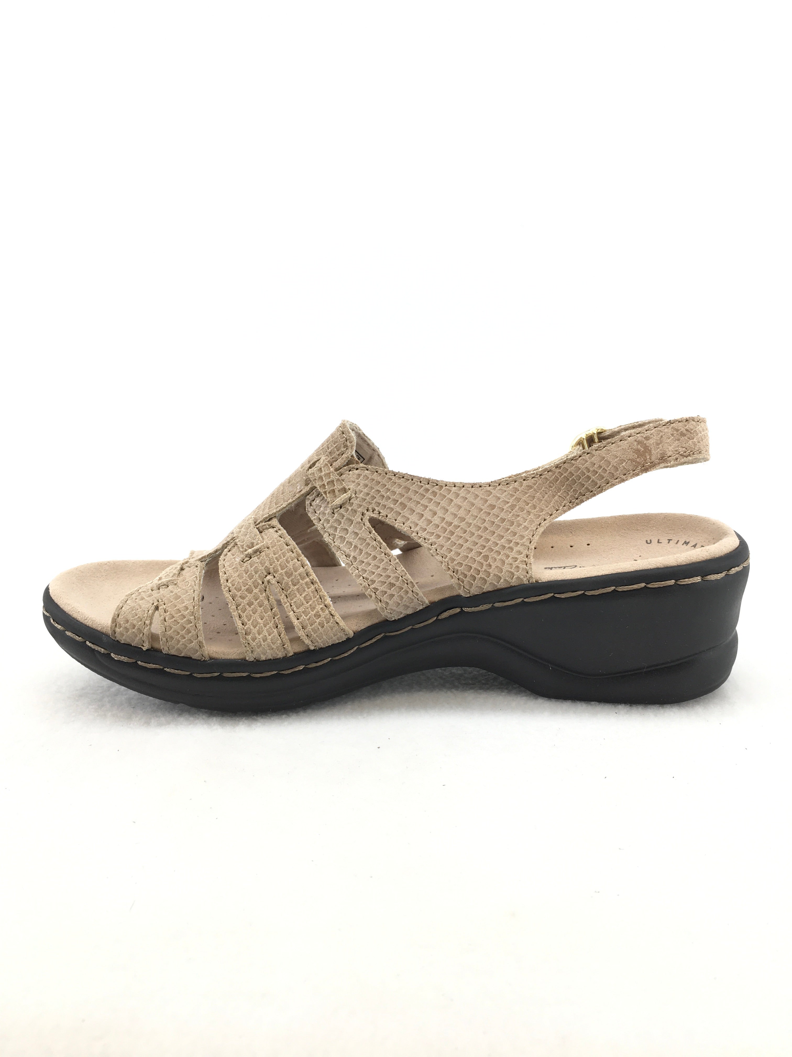 CLARKS COLLECTION Womens Taupe Metallic Beige 1 Platform Hidden Stretch  Flower Detail Metallic Cushioned Comfort Brynn Style Round Toe Wedge Slip  On Thong Sandals Shoes 7.5 M - Walmart.com