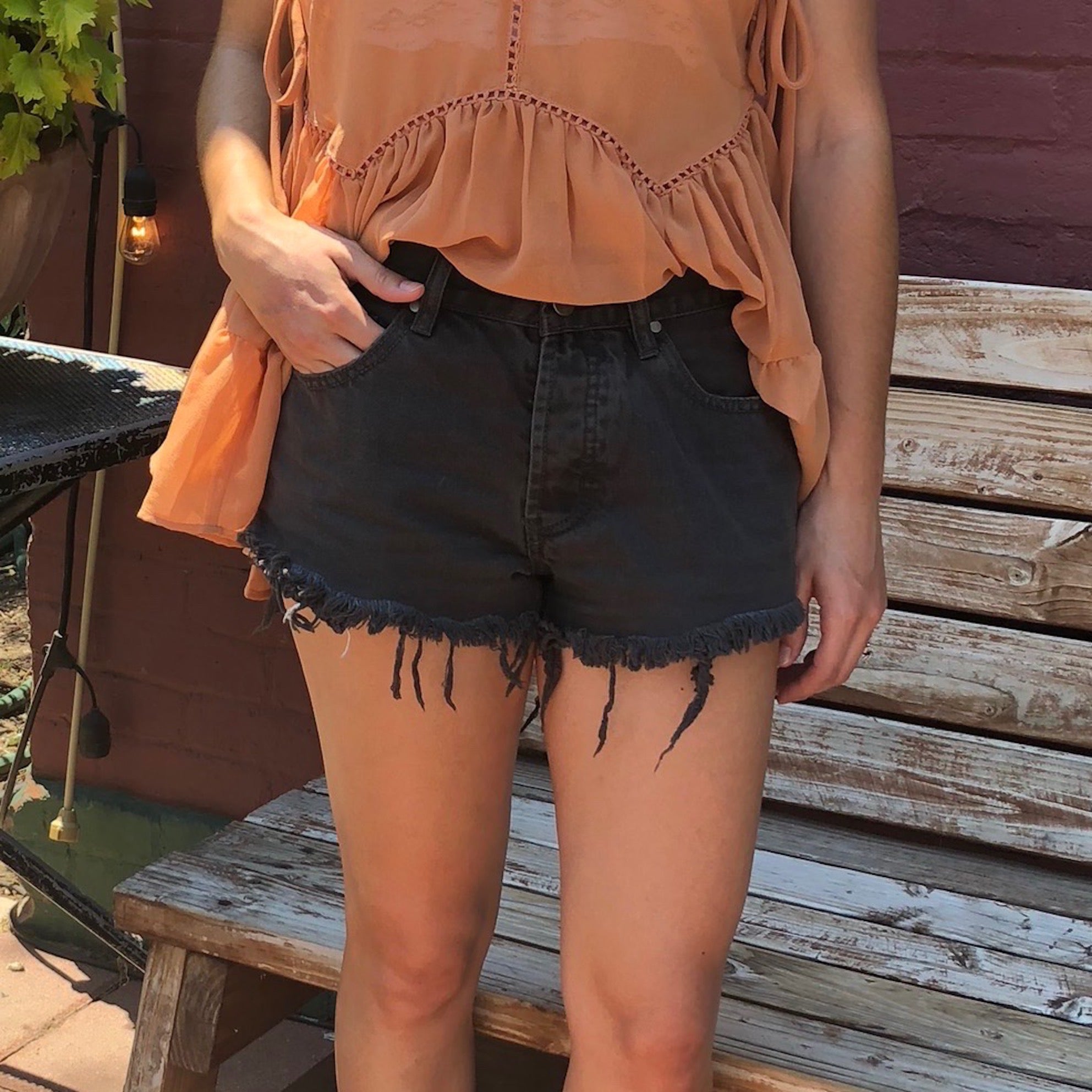 frayed cut off denim shorts