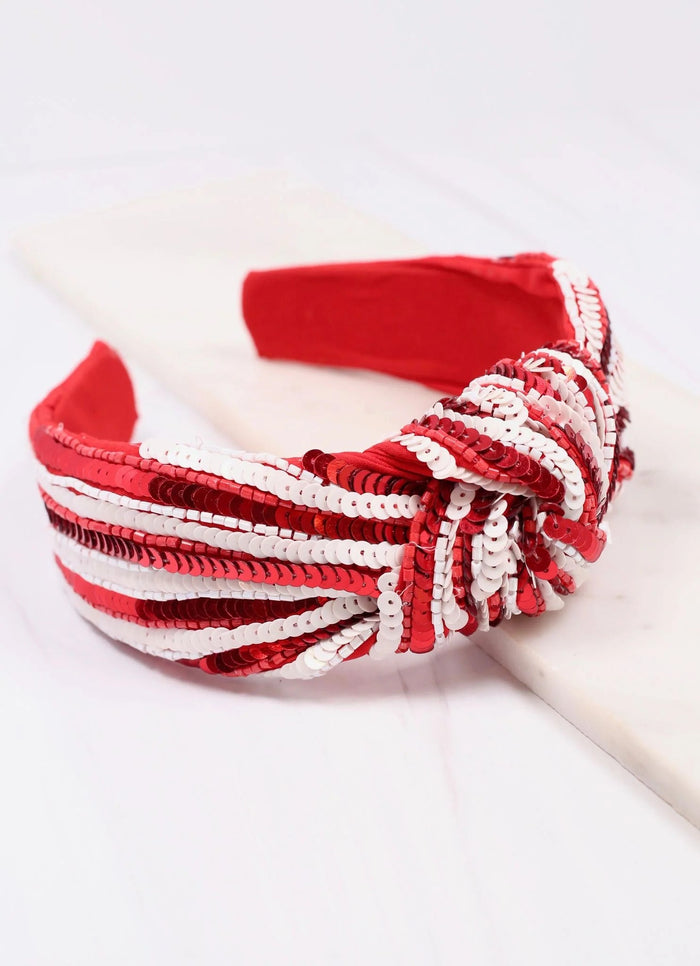 Green White Red 3 color striped headband
