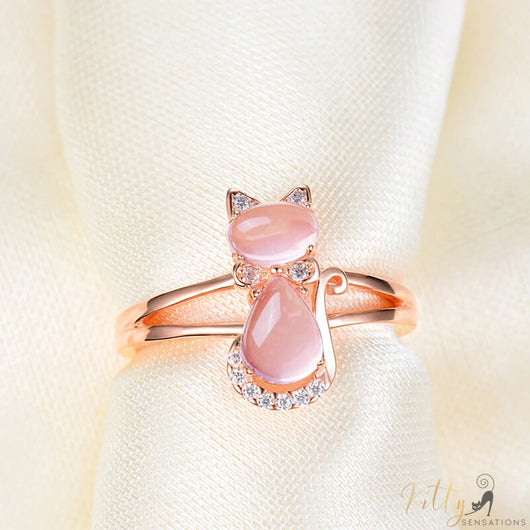 Opal Cat  Ring in 14K Rose  Gold  KittySensations