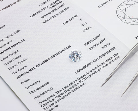 diamond certificate for white diamond 