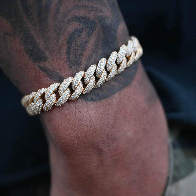 Diamond Prong Cuban Link Bracelet (12mm) in Yellow Gold - 8 Inches - Gold Presidents