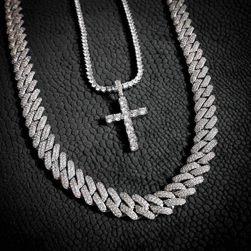 iced diamond cross tennis chain bundle