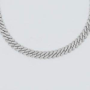 Diamond Prong Cuban Link Choker (12mm) in White Gold - Pres