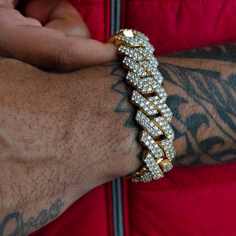 Diamond Cuban Link Bracelet (12mm) in Yellow Gold - 8 Inches - Gold Presidents