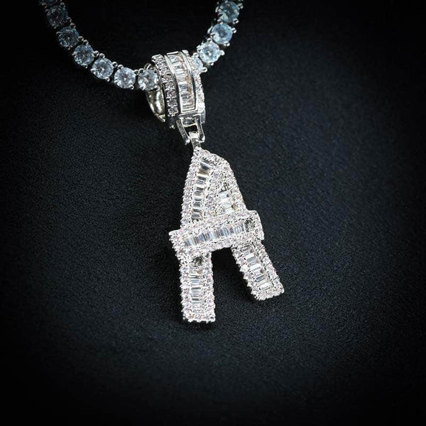 Baguette Diamond Initial Letter Necklace - Pres