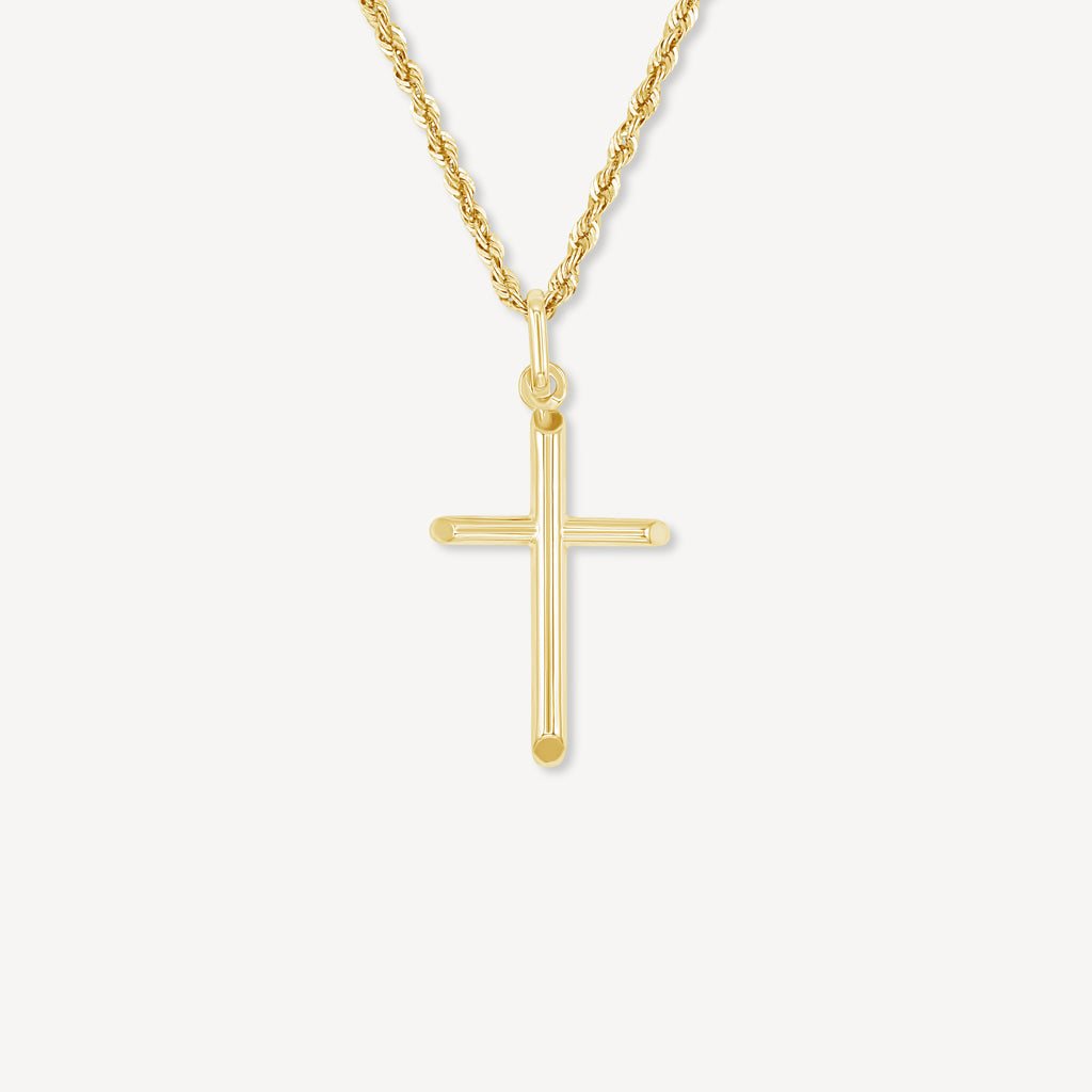 Men's Cross Tubular Catholic Crucifix Necklace in 10K Gold